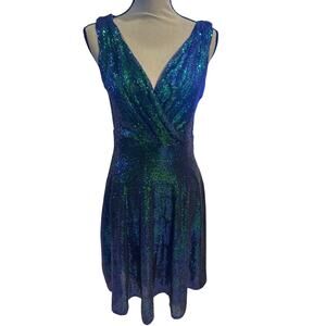 ⭐️ Women’s Grace Karin Fully Sequin Green / Blue Party Dress. Size Medium NYE